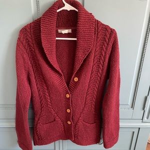 J Crew Medium Chunky Cable Knit Sweater Knit by Hand Burgundy/Red Size Medium